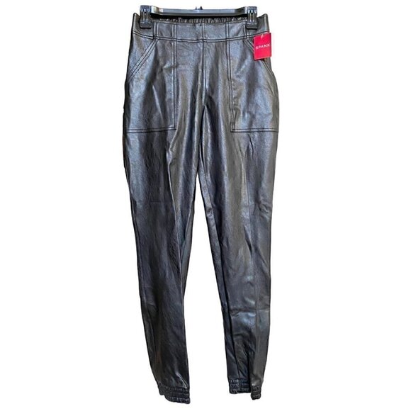 Spanx Faux Leather Joggers Sz Small Black NWT - Picture 2 of 12